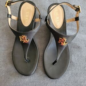 Lauren Ralph Lauren Black Sandals with Gold Logo